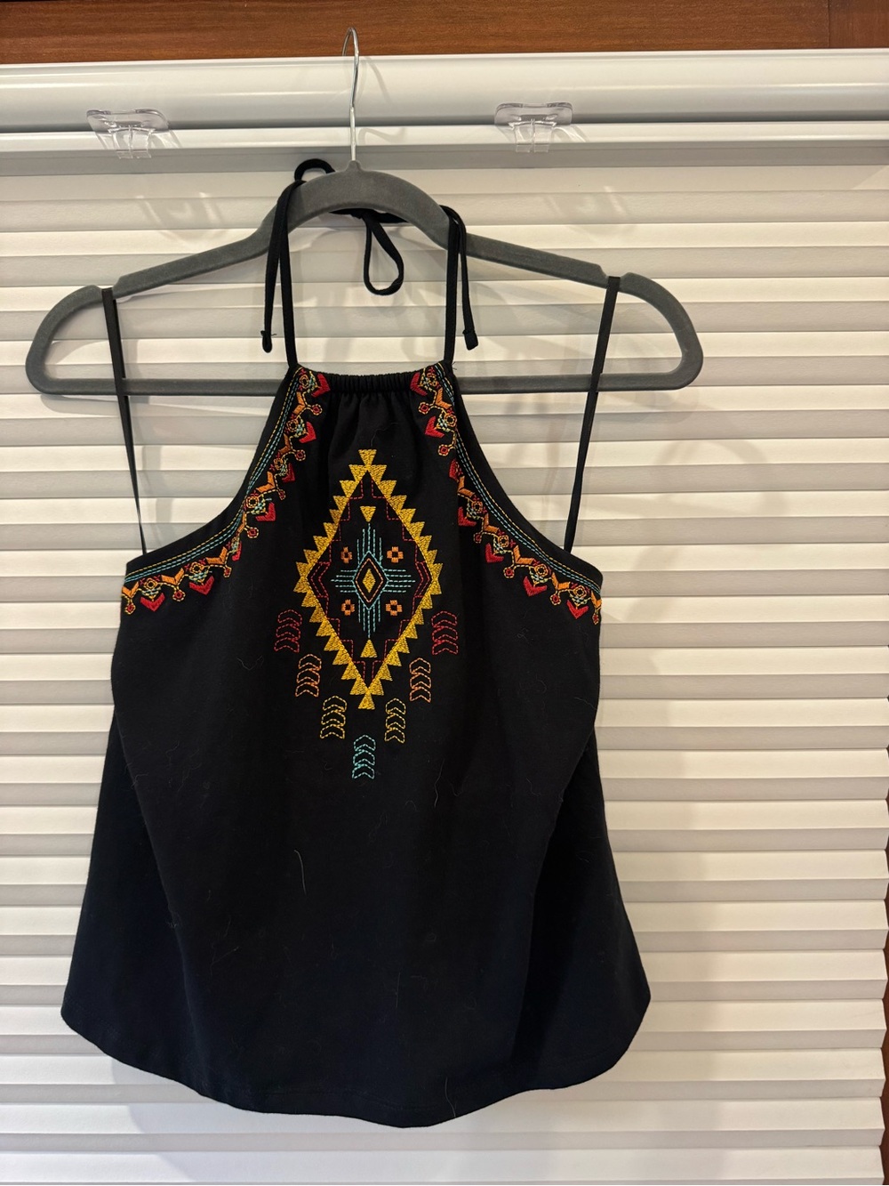 Rock and Roll Denim Black Embroidered Halter Tank Top - Women's
Size small